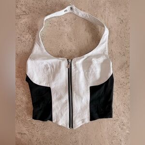 Women’s Two-Tone Halter Zip Front Top - White & Black